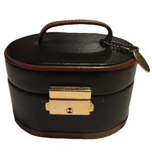 WOLF DESIGNS Leather JEWELRY TRAVEL CASE Box Organizer Black & Brown w/ Mirror